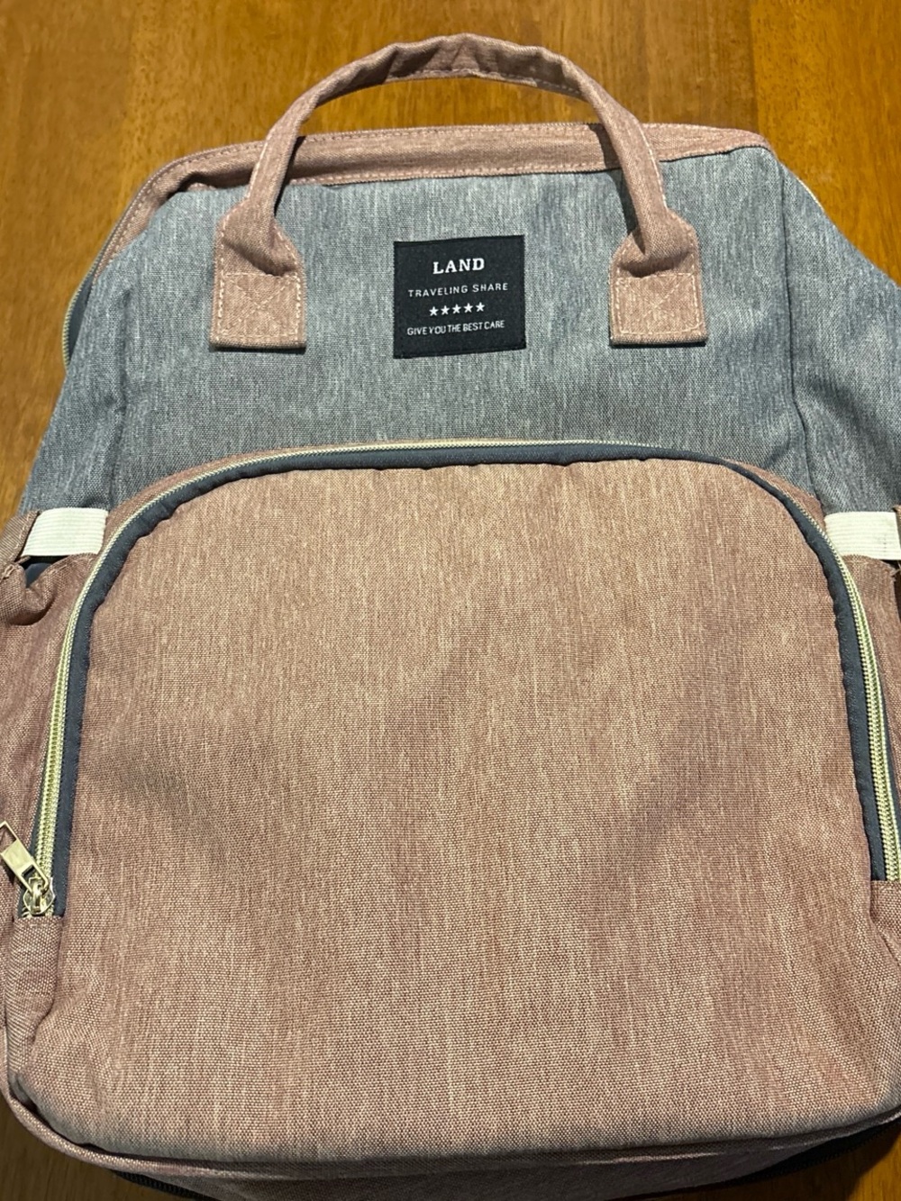 LAND Two-Tone Travel Backpack — Blush Pink and Gray